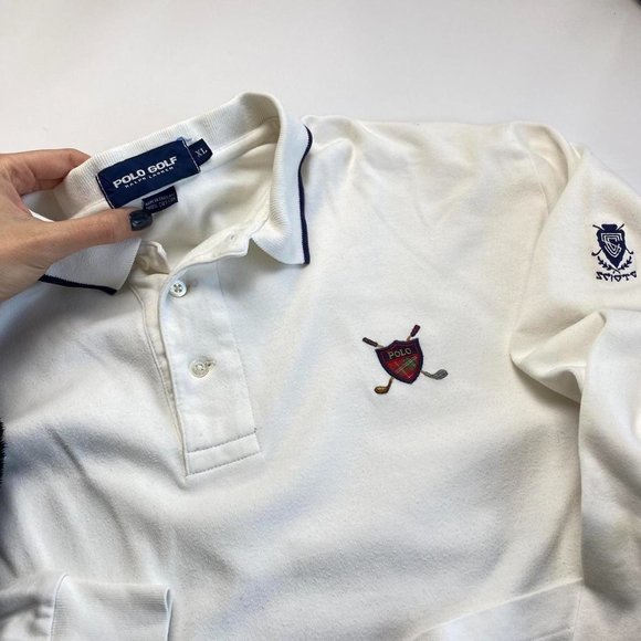 Vintage Polo Golf Ralph Lauren Rugby Long-Sleeve Top White XLarge. - Picture 4 of 4